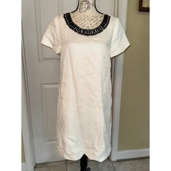 Kate Spade Gail Sheath Dress Cream Linen Blend Embellished Beads Pockets Lined 6 - Picture 11 of 14